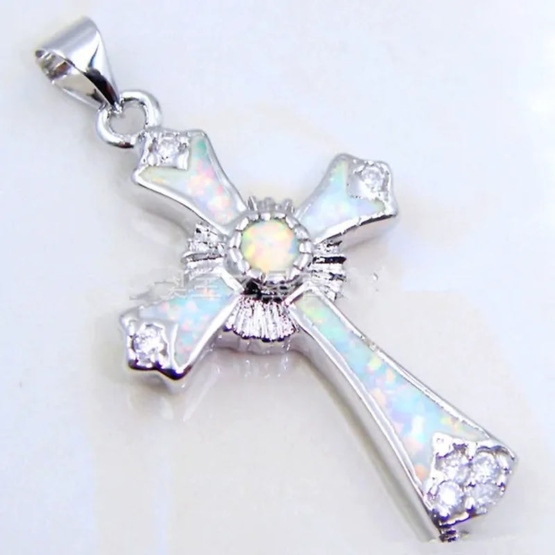 Sterling Silver Blue Opal White Opal Opal Lady Wedding Charm Jewelry Necklace