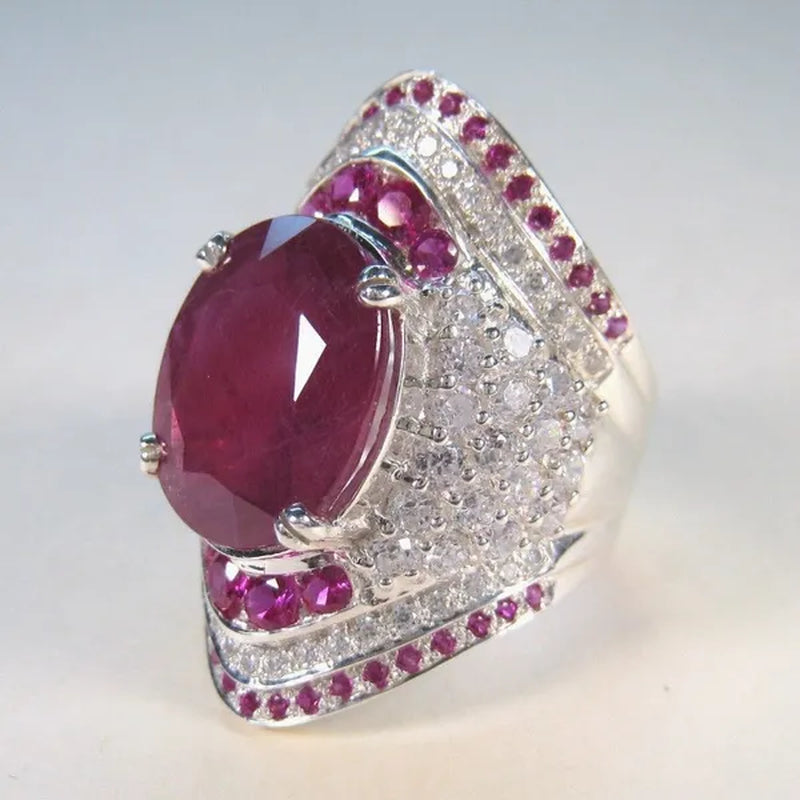 Natural Ruby Gemstone 925 Sterling Silver Wedding Engagement Ring Women'S Jewelry Gifts