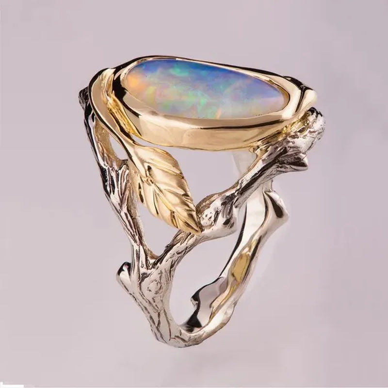 Twig and Leaf Engagement Ring, Opal Engagement Ring, Unique Engagement Ring, Opal Ring, Oval Opal Ring, Twig Opal Ring, Leaf Opal Ring