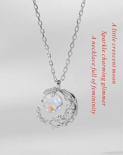 Exquisite Fashion Zircon Set Gem Moon Necklace Elegant Women's Pendant Necklace Fairy Necklace Exquisite Fashion Accessories Lover's Gift Necklace Anniversary Christmas Gift Jewelry