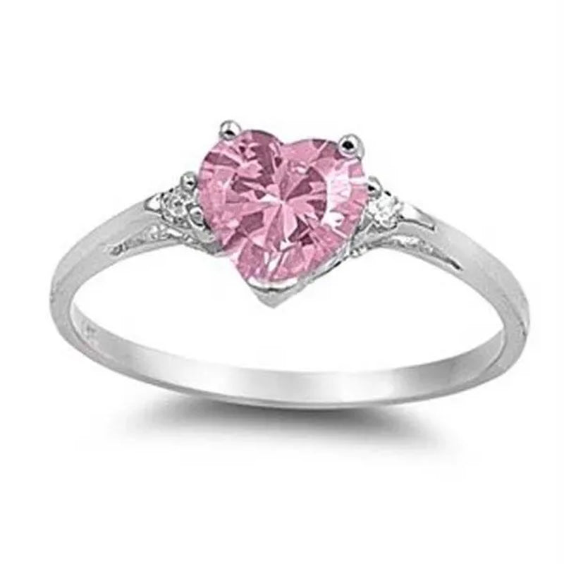 Women'S Fashion Silver Heart White Sapphire Promise Ring Wedding Rings for Women Size 6 7 8 9 10