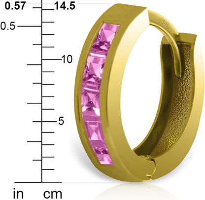14K Solid Yellow Gold Hoop Huggie Earrings with 1.3 CTW Natural Pink Sapphire