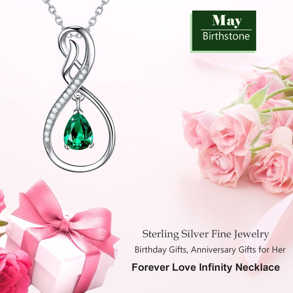 Birthday Gifts Wife Mom Forever Love Infinity Necklace for Women 925 Sterling Silver June July Birthstones Pearl Purple Alexandrite Ruby Jewelry Gifts for Her