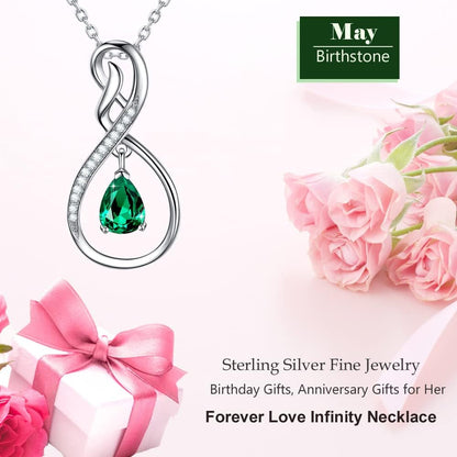 Birthday Gifts Wife Mom Forever Love Infinity Necklace for Women 925 Sterling Silver June July Birthstones Pearl Purple Alexandrite Ruby Jewelry Gifts for Her