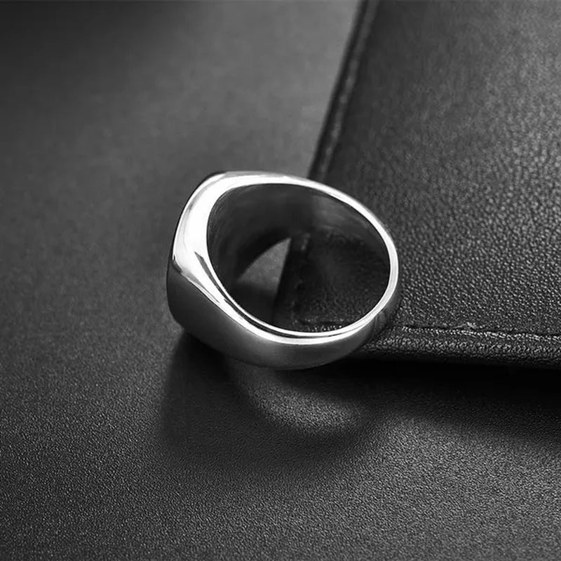 Men's Classic Simple Rounded Square Dripping Oil Stainless Steel Ring Silver Plated Gold Color Groom Wedding Engagement Anniversary Gift Jewelry