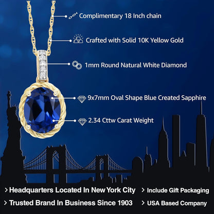 10K Yellow Gold 9X7MM Oval Gemstone Birthstone and White Diamond Pendant Necklace | Gold Necklace for Women | with 18 Inch Gold Chain