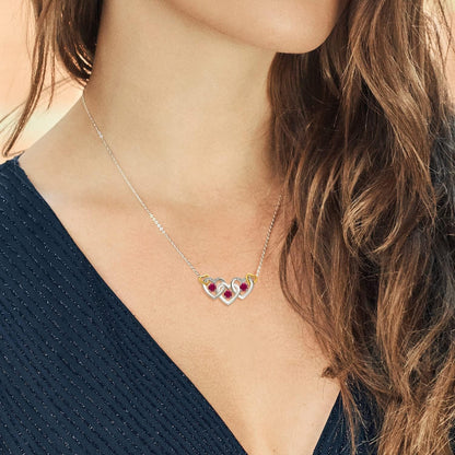 925 Silver and 10K Yellow Gold Red Created Ruby and White Lab Grown Diamond Heart Shape Pendant Necklace for Women (0.81 Cttw, with 18 Inch Chain)