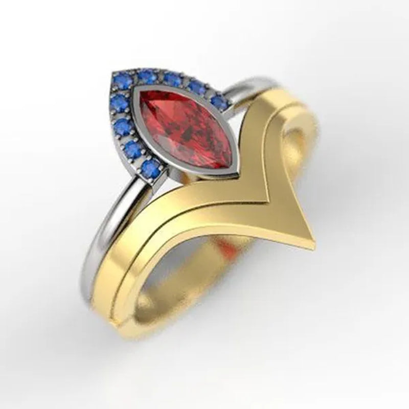 2pcs/Set Latest geek love quality bride ring set jewelry  natural rubyzircon V-shaped ring set geek ring set wonderous woman ring romantic bride wonderful engagement wedding ring set anniversary promise ring Christmas gift jewelry size US5-11