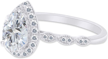 925 Sterling Silver Teardrop Infinity Design, Center 12X8MM (2.75 Ct) Pear Cut Moissanite Lab Created Diamond Engagement Promise Ring Jewelry for Women Gifts for Her (3.25 Ct)