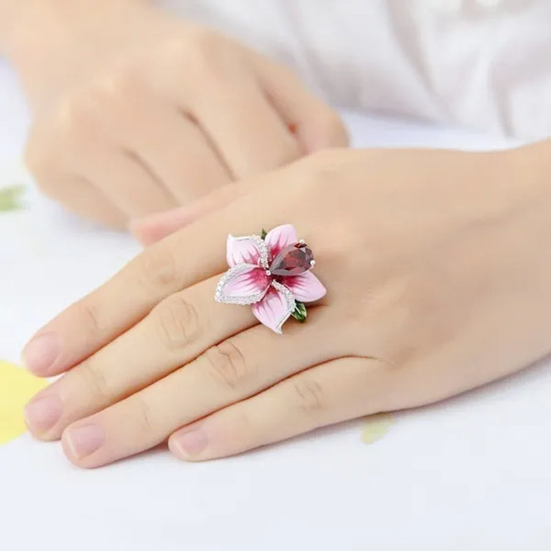 Woman'S Rose Ring Jewelry 925 Sterling Silver Natural Gem Ruby Diamond Ring Bridal Party Engagement Wedding Ring Jewelry Size US5-11