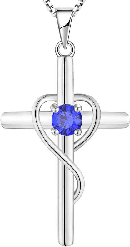 Infinity Heart Cross Necklace Sterling Silver Crucifix Pendant Gemstones Criss Jewelry for Women