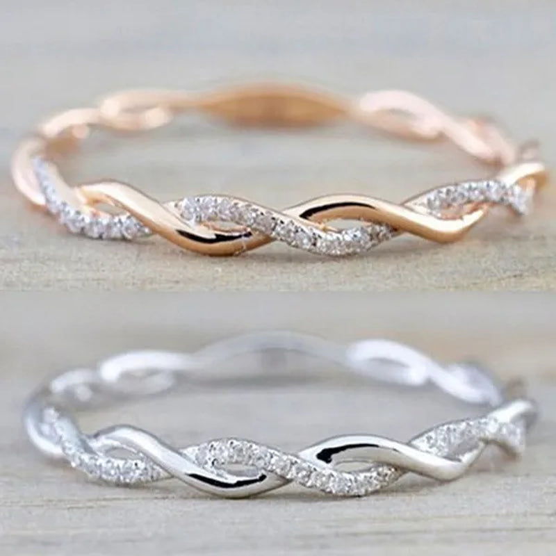 Diamond Ring Engagement Ring Diamond Anniversary Twined Vine Simple Infinity Eternity Ring Bridal Women Promise Ring Anniversary Gold Wedding Bands Size 4-10