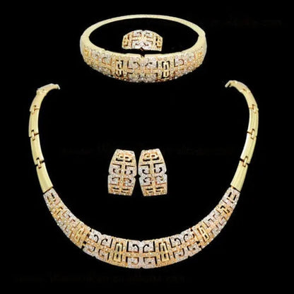 Fashion Jewelry Set Women Gold Plated Crystal Necklace Bracelet Earrings Gift Set