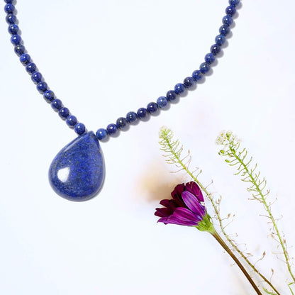 Shop LC Lapis Lazuli Necklace in 925 Sterling Silver - Lapis Lazuli Teardrop Pendant Beaded Necklace - 18" Necklace Length Costume Jewelry for Women Christmas Gifts for Women
