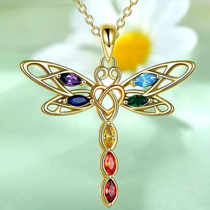 Delicate Colorful Zircon Dragonfly Necklace Insect Dragonfly Wings Pendant Engagement Necklaces for Women Insect Jewelry Creative Dragonfly Accessories Birthday Party Anniversary Gift