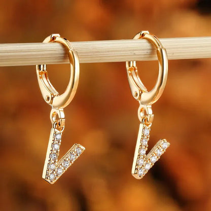1 Pair 14K Gold Filled Cute Initial A-Z Letter Earrings CZ Zircon Diamond Gold Small Hoop Earings for Women Alphabet Fashion Jewellery