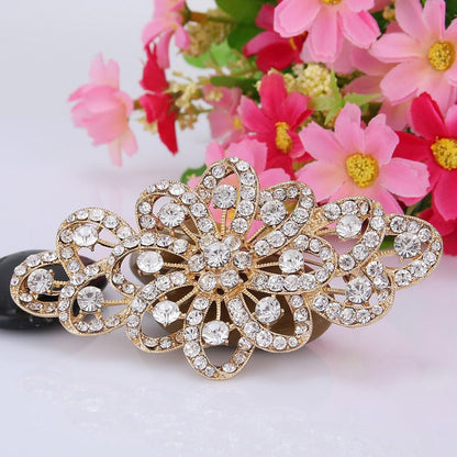 4 Inch Bridal Flower Ribbon Brooch Clear Austrian Crystal