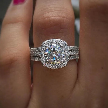 Trendy silver 4 Prong Setting 1.5 Ct zircon Side Micro Pave 3 Row Moissanite Rings for Women Engagement/wedding/casual/party Jewelry