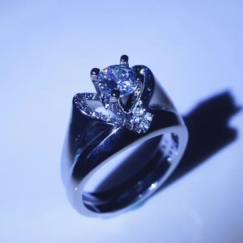 New Fashion Creative Exquisite Women'S Heart Shaped Simulation Zircon Ring Set Engagement Ring Set