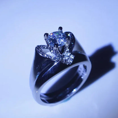 New Fashion Creative Exquisite Women'S Heart Shaped Simulation Zircon Ring Set Engagement Ring Set