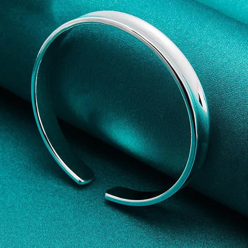 Charm 925 Sterling Silver Smooth 12mm Adjustable Bangle Bracelet for Woman Man Fashion Wedding Engagement Party Jewelry