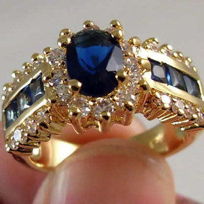 HOT Brand  Fashion Oval Cut Blue Sapphire&Red Ruby Wedding Ring 18k White Gold Jewlry for Women