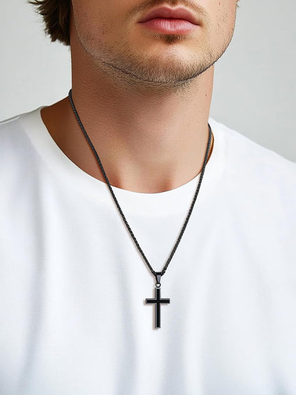 Cross Necklace for Men, Stainless Steel Silver Black Gold Mens Cross Necklace, 22-24 Inches