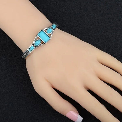 Women Vintage Jewelry Soild Sterling Natural Gemstone Turquoise Bracelet Adjustable Wedding Engagement Jewelry