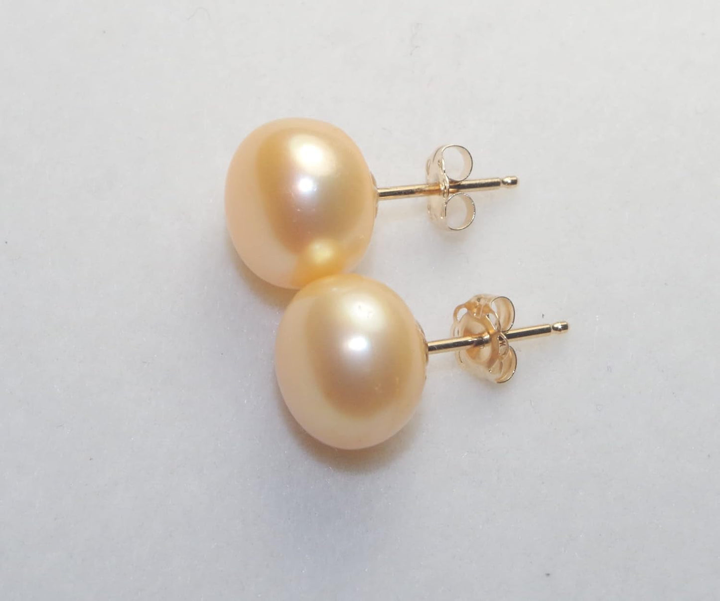 Quality Golden Champagne Pearl Semi round Dome Button 10 MM Stud Earrings 14K Gold Filled