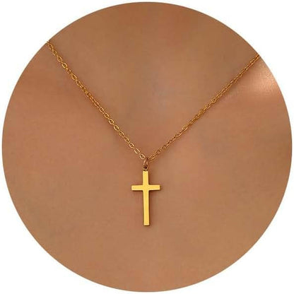 18K Gold Plated Sideways Cross Necklace for Women Stainless Steel Tiny Small Cross Pendant Necklace Dainty Simple Jewelry Christmas Gifts