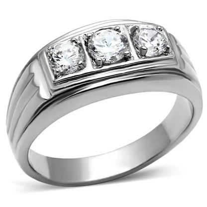Men'S round Cut Simulated Diamond Silver Stainless Steel 316 Ring Sizes 8-13