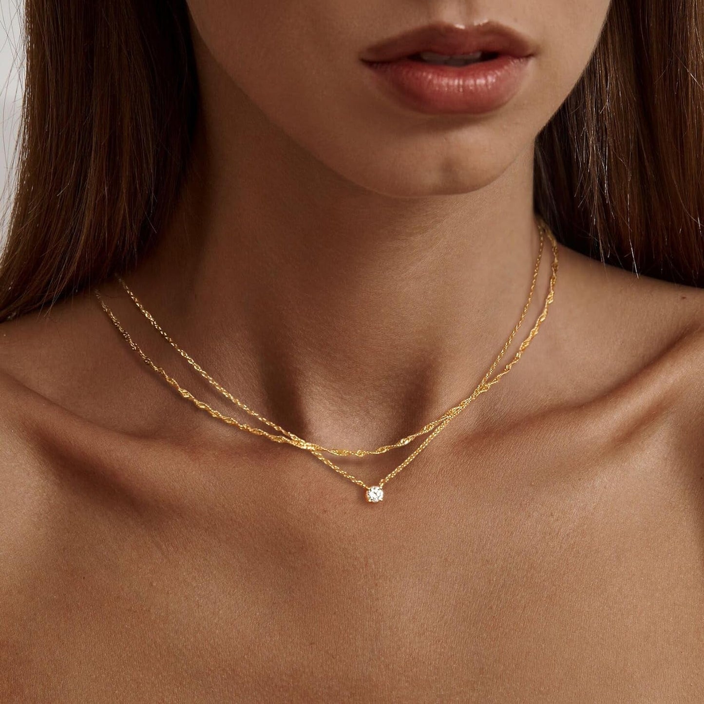 Diamond Necklaces for Women, Dainty Gold Necklace 14K Gold Plated Long Lariat Necklace Simple Gold CZ Diamond Choker Necklaces for Women Trendy Gold Necklace Jewelry Gifts for Girls