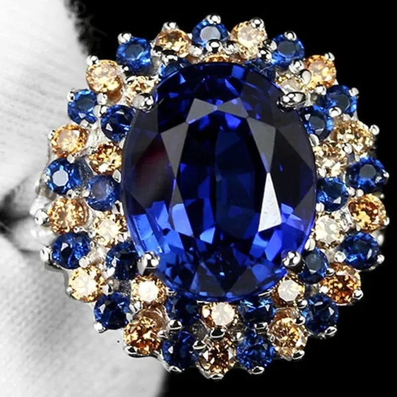Women Vintage 925 Silver Plated Sapphire CZ Gemstone Ring Jewelry Size 6-10#