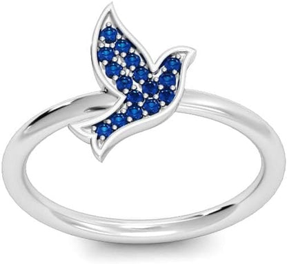 .925 Sterling Silver 1/10 Cttw Gemstone Pavé Set Dove Flying for Peace Statement Ring - Choice of Gemstone