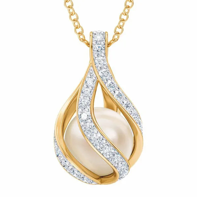 3 Colors Love's Embrace Pearl & Diamond Pendant ( Silver / Rose Gold / Gold )