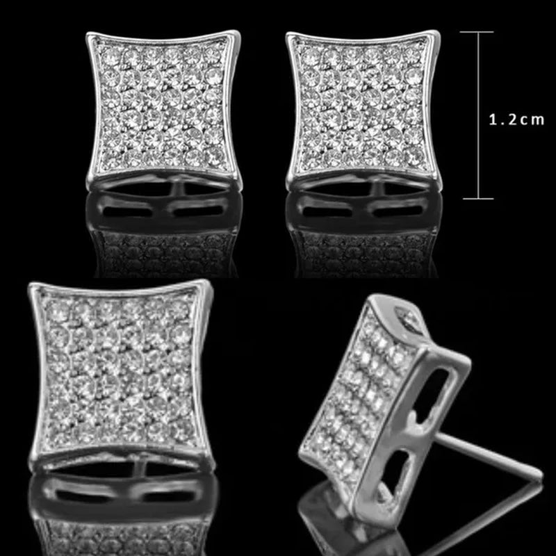 WKLP2014  36 Diamonds Kite Shape Unisex 's Hip Hop Iced Stud Earrings Silver and Gold Square Earring