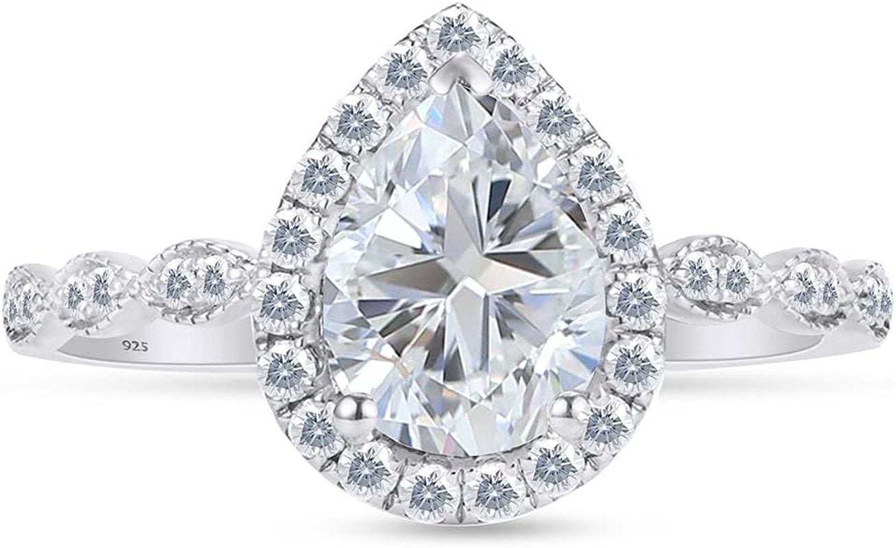 925 Sterling Silver Teardrop Infinity Design, Center 12X8MM (2.75 Ct) Pear Cut Moissanite Lab Created Diamond Engagement Promise Ring Jewelry for Women Gifts for Her (3.25 Ct)