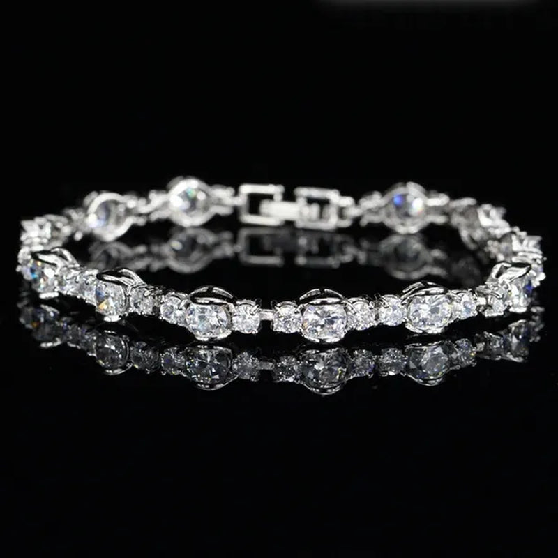 Gloriya High-Grade CZ Evening Party Jewelry For Woman Hand-inlay Round Blue Crystal Silver Plated Tennis Bracelet