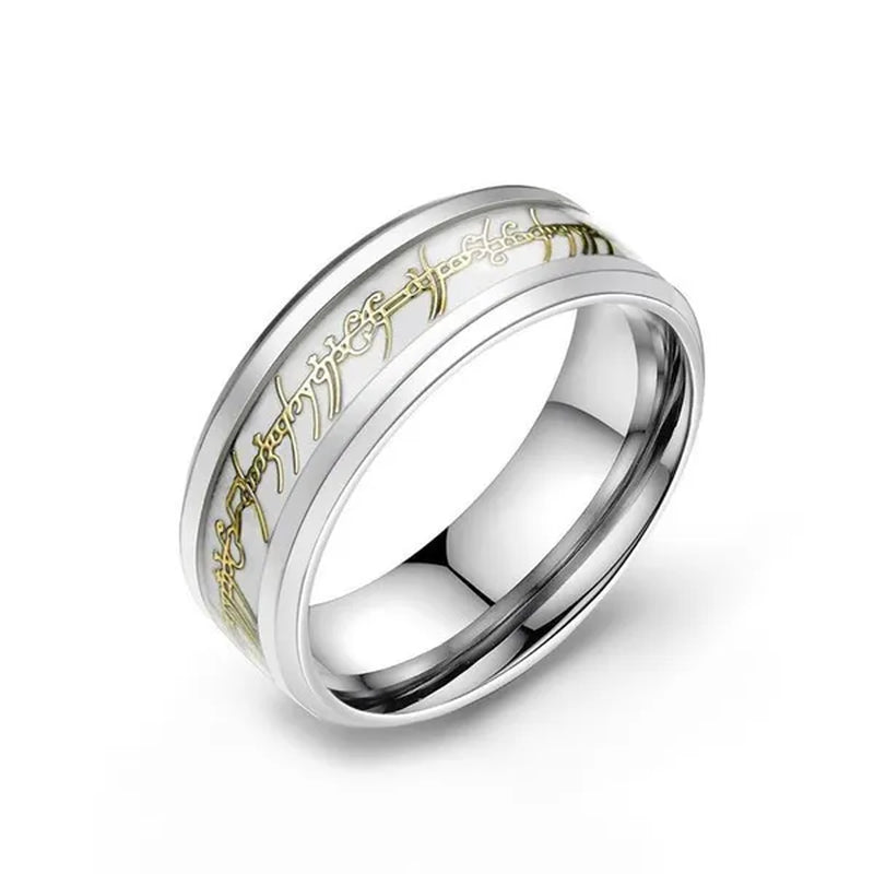 New Stainless Steel Glow in the Dark Lord of Ring for Men Blue Yellow Luminous Wedding Ring Male Jewelry Gift 8Mm