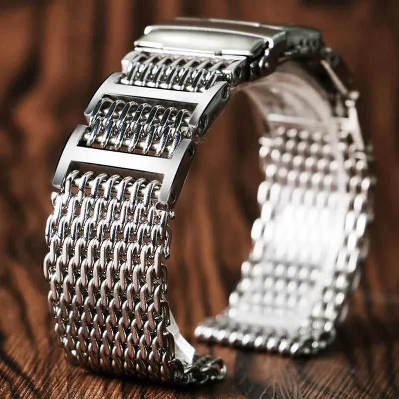20/22/24mm Silver Stainless Steel Bracelet Shark Mesh Watch Band Men Wrist Strap Bracelet