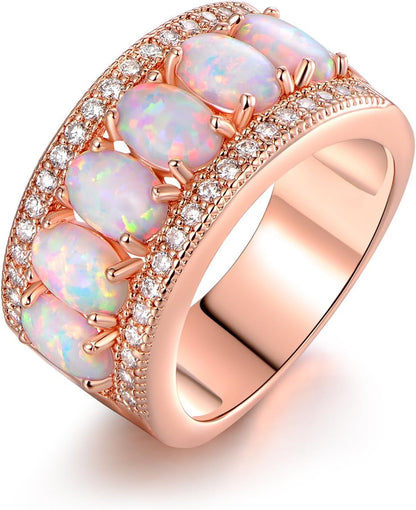 Oval-Cut Created White Opal & Cubic Zirconia Ring (Comes in Rose & White Gold Plated)