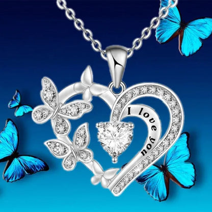 Exquisite Fashion Creative Women's Butterfly Necklace Crystal Butterfly Jewelry Love Pendant Butterfly Necklace Women's Wedding Jewelry Birthday Party Anniversary Gift Jewelry