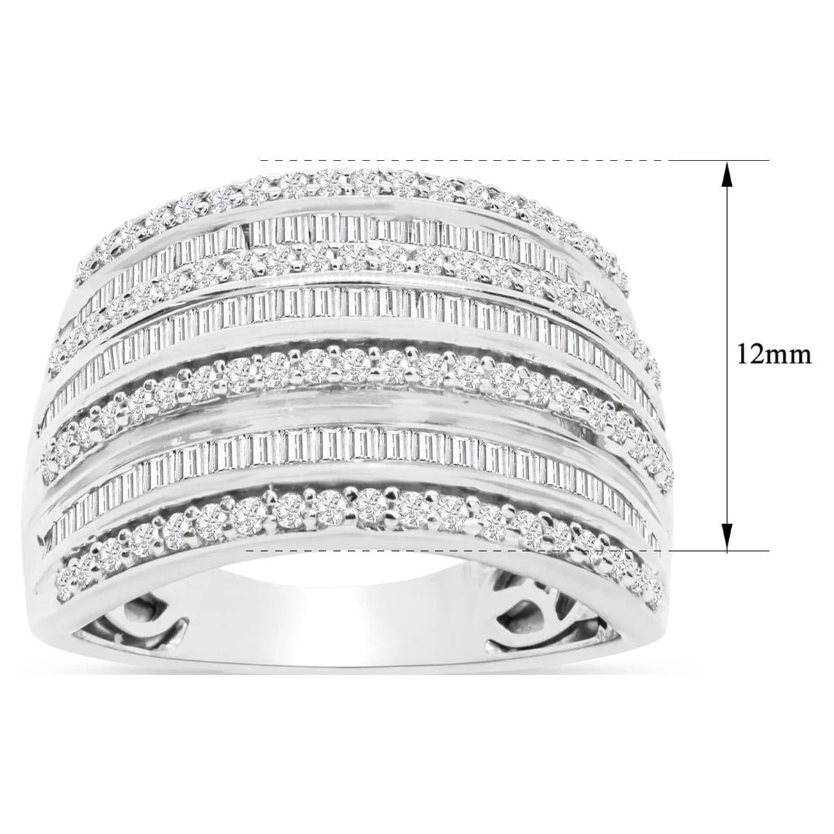 1 Carat Baguette and round Colorless Diamond Band Ring in Sterling Silver for Women