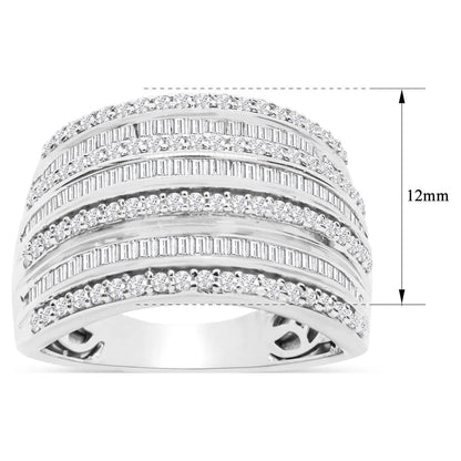 1 Carat Baguette and round Colorless Diamond Band Ring in Sterling Silver for Women