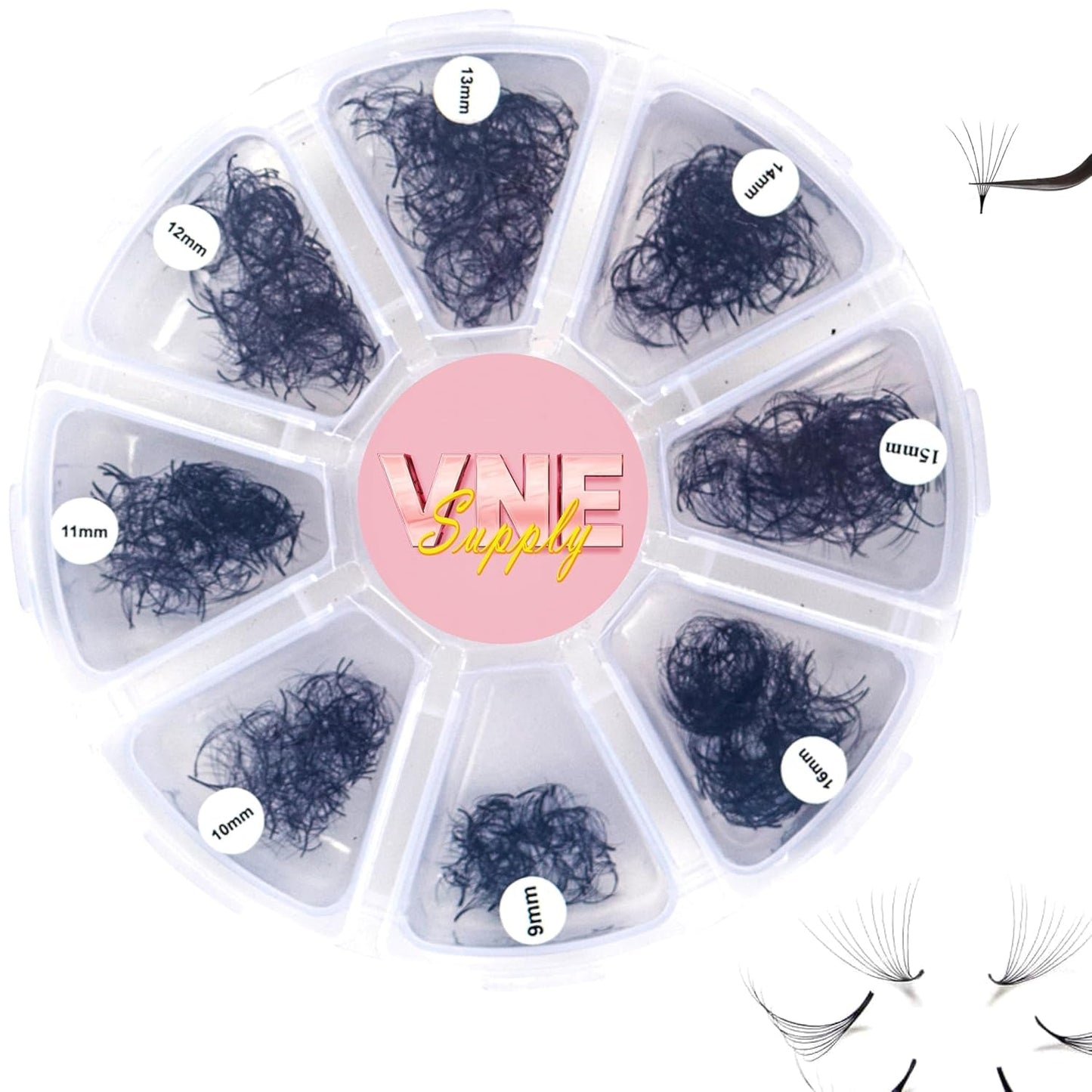 VNE Eyelashes 1000 Fans Tray Volume Lash Extensions Mixed Length | Premade Fans Eyelash Extensions | Mega Lash Extension | Promades Eyelash Fans | 10D, D Curl, 9-16Mm
