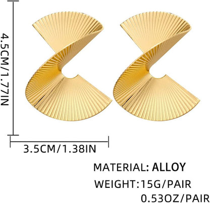 Gold Zinc Geometric Earrings Exaggerated Statement Earrings Punk Stylish Sectored Twisted Earring Jewelry for Women and Girls