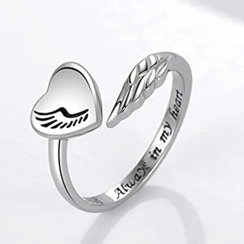 Adjustable Angel Wings Ring Letters Heart-shaped Index Finger Ring Alloy Rings Nice Opening Ring Jewelry Gift for Friend BAR