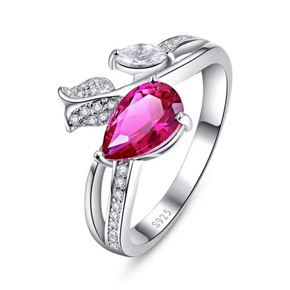 6*9Mm Pear Cut Sapphire & Ruby 925 Sterling Silver Jewelry Vintage Wedding Engagement Ring Christmas Gift Bride Engagement Anniversary Ring Size 6-10