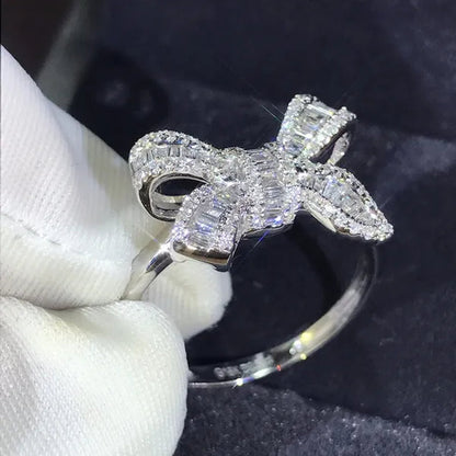 New Luxury Temperament Women Accessories Bow Ring  Romantic Wedding Birthstone Ring Anniversary Gift Princess Engagement Diamond Ring Jewelry