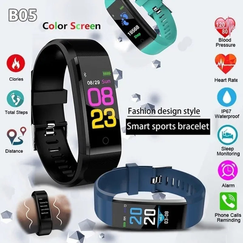 Color Screen Smart Bracelet Watch 115 Plus Blood Pressure Monitoring Heart Rate Monitoring Smart Wristband